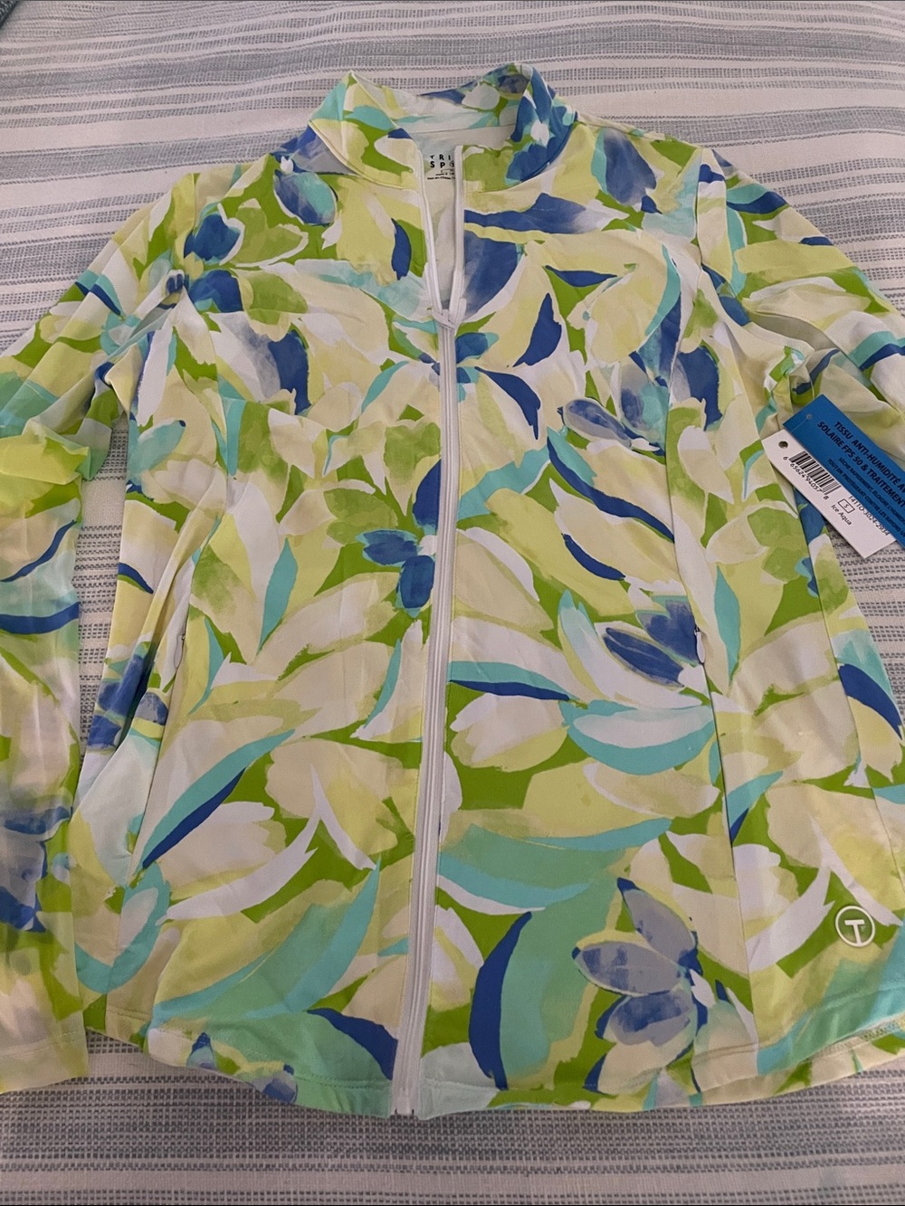Tribal Women's Green Blue Floral Zip Bomber Jacket